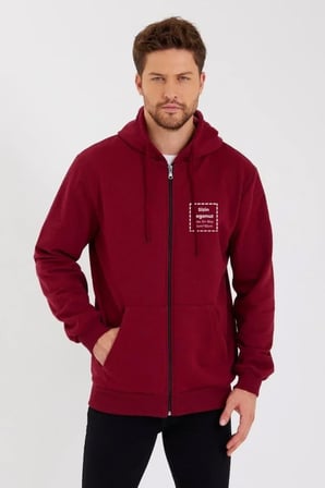 Unisex Sokak Stili Bordo Tam Fermuarlı Kapüşonlu Özel Tasarım Sweatshirt
