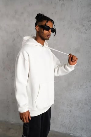 Kadın Sokak Stili Beyaz 3 İplik Hoodie Kapüşonlu Sweatshirt