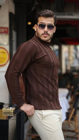 Desenli Erkek Modern Stil Yarım Balıkçı Yaka Kabartma Triko