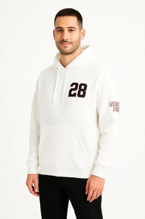 Arka Baskılı Kadın Sokak Stili Beyaz Üç İplik Kapüşonlu Ön Ve Hoodie Sweatshirt