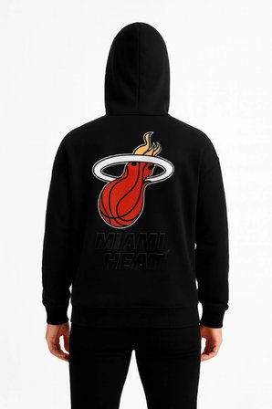 Arka Baskılı Kadın Sokak Stili Siyah Üç İplik Kapüşonlu Ön Ve Hoodie Sweatshirt