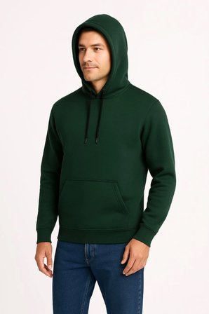 Erkek Sokak Stili Haki Üç İplik Kapüşonlu Kanguru Cepli Hoodie Sweatshirt