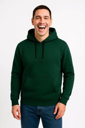 Erkek Sokak Stili Haki Üç İplik Kapüşonlu Kanguru Cepli Hoodie Sweatshirt