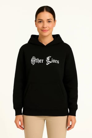 Arka Baskılı Kadın Sokak Stili Üç İplik Kapüşonlu ön Ve Hoodie- Siyah Sweatshirt