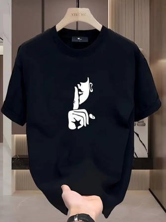 Kadın Sıcak Tutan Rahat Bisiklet Yaka , Yaratıcı Karikatür Baskı - Yumuşak Polyester, Her Mevsim Giyilebilir- Siyah Tişört