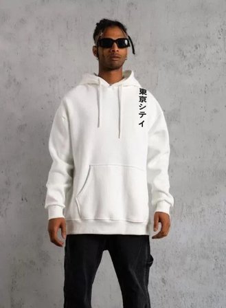 Kadın Günlük Stil Beyaz Vintage Poster Stil Uzun Kol Kapüşonlu Sweatshirt