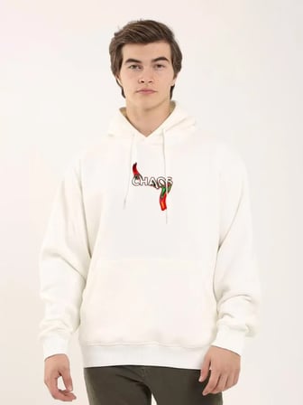 Desenli Kadın Günlük Stil Beyaz Üç İplik Grafik Kapüşonlu Sweatshirt