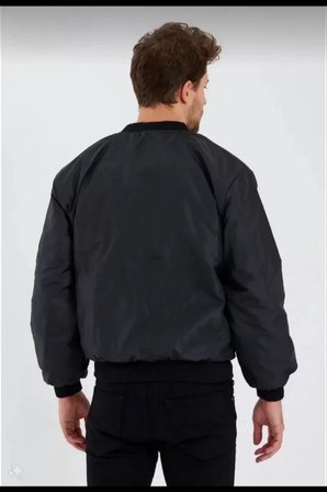 Unisex Şehir Stili Siyah Rüzgar Geçirmez Dokulu Bomber Ceket