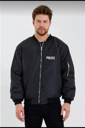 Unisex Şehir Stili Siyah Rüzgar Geçirmez Dokulu Bomber Ceket