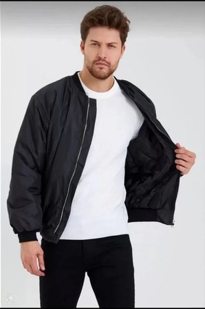 Unisex Şehir Stili Siyah Rüzgar Geçirmez Dokulu Bomber Ceket