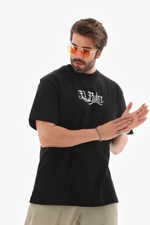 Grafik Baskılı Unisex Günlük Stil Siyah Shadow Effect Oversize Tişört