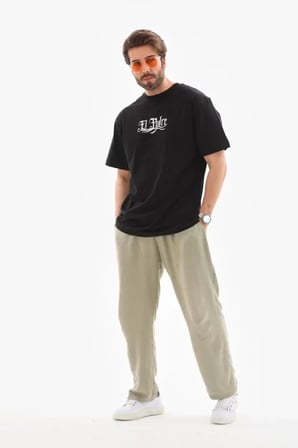 Grafik Baskılı Unisex Günlük Stil Siyah Shadow Effect Oversize Tişört