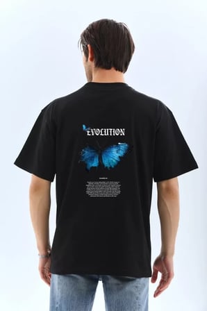 Desenli Unisex Günlük Stil Siyah Dark Edition Soyut Oversize Tişört