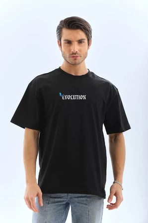 Desenli Unisex Günlük Stil Siyah Dark Edition Soyut Oversize Tişört