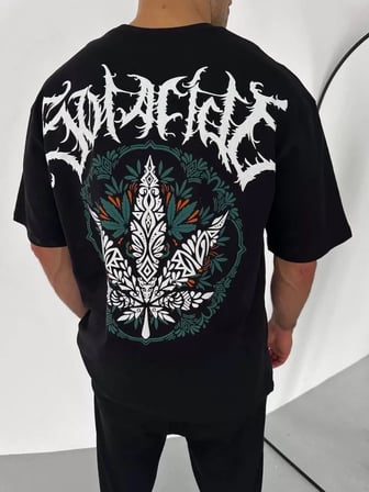 Baskılı Unisex Günlük Stil Siyah İkonik Sembol Oversize Tişört