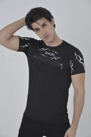 Unisex Günlük Stil Siyah Fermuar Aksesuarlı Modern Tasarım Tişört