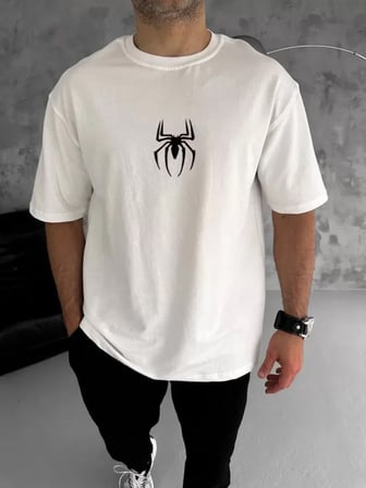 Unisex Günlük Stil Beyaz Kar Beyazı Grafik Tasarım Oversize Tişört