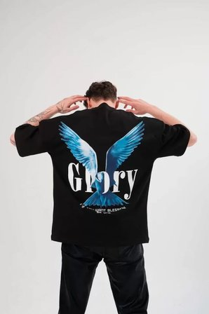 Grafik Baskılı Unisex Günlük Stil Siyah Loft Stil Oversize Tişört