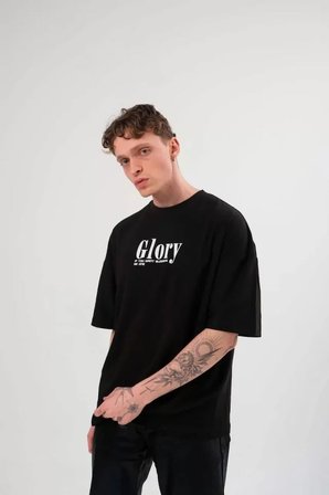 Grafik Baskılı Unisex Günlük Stil Siyah Loft Stil Oversize Tişört