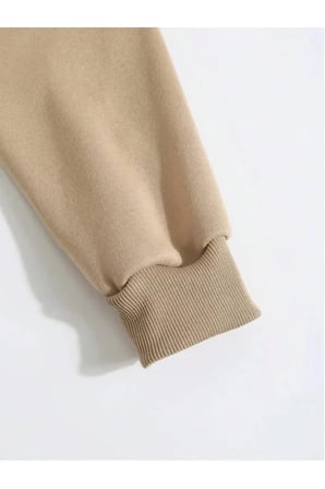 Basic Dokulu Erkek Günlük Stil Krem Bej Kapüşonlu Sweatshirt