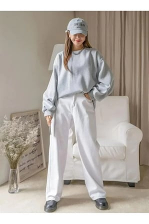 Düz Dokulu Erkek Günlük Stil Gri Bisiklet Yaka Rahat Kesim Sweatshirt