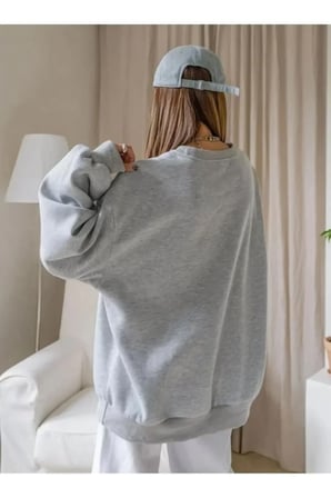 Düz Dokulu Erkek Günlük Stil Gri Bisiklet Yaka Rahat Kesim Sweatshirt