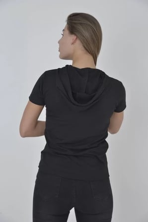 Erkek Günlük Stil Entegre Kapüşon Detaylı Siyah Pamuklu Slim Fit Tişört