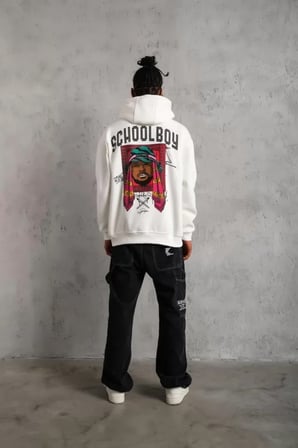 School Boy Karakter Baskılı Erkek Beyaz Kapüşonlu Sweatshirt