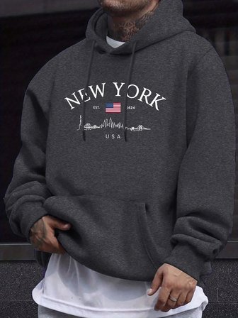 New York ABD Baskı Erkek Polar Temel Giysiler Sokak Giyimi O-Yaka Sonbahar Kazak Günlük Bol K