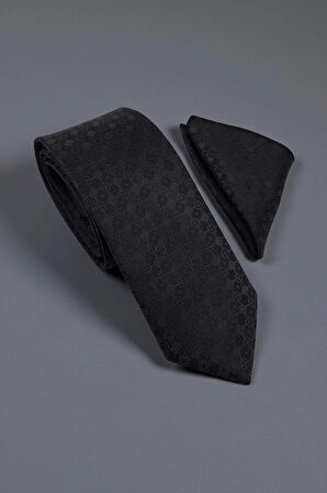 Mozaik Desen Siyah Kravat & Mendil