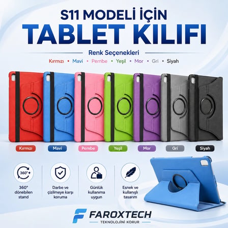 S11 ve Benzeri Android Tabletlerle Uyumlu 360° Döner Standlı Koruyucu Tablet Kılıfı – Çoklu Renk