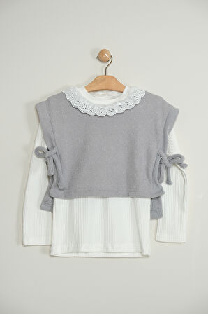 Kız Çocuk Bluzlu Süveterli Pantolonlu Üçlü Takım TKM.7070