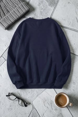 Unisex Leopar Desenli Kalp Baskılı Bisiklet Yaka Sweatshirt