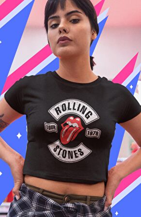 The Rolling Stones Baskılı Crop Top, Kadın Rock Temalı Crop Bluz