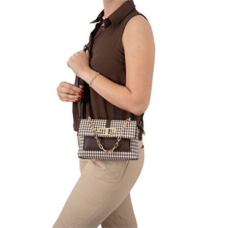 Silver Polo  Kadın Çapraz Çanta 1148-47683 SILVER POLO ÇAPRAZ BAYAN ÇANTASI M191 KAHVE SARI-MAT KAHVE