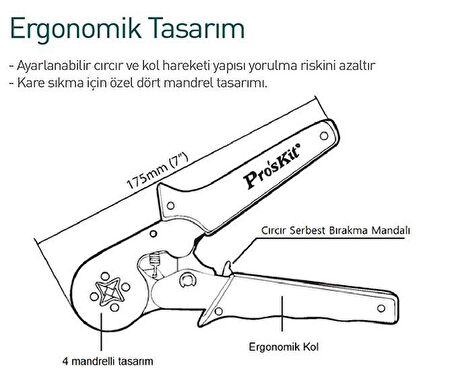 Proskit CP-462G Yüksük Sıkma Pensesi AWG 26-10 ( Kare Sıkar )