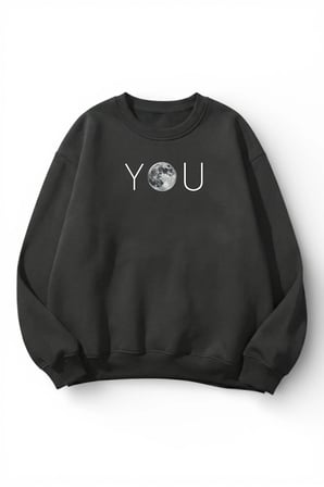 Unisex Yumuşak Dokulu You Moon Baskılı Tasarım Oversize 3 İplik Bisiklet Yaka Sweatshirt