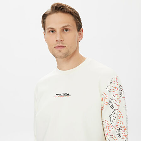 Nautica Erkek Beyaz Standart Fit Sweatshirt