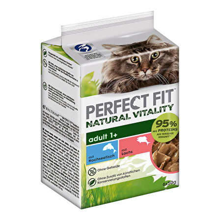 Perfect Fit Natural Vitality Kısırlaştırılmış Kediler İçin Uygun Okyanus Balığı ve Somonlu Yaş Mama 6'lı Paket