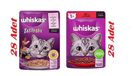 Whiskas Pouch Sos İçinde Somonlu Havuçlu Ve Sığır Etli Kedi Maması 85GR* 56 Adet
