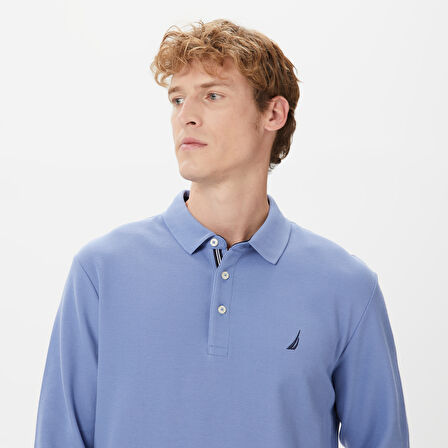 Nautica Erkek Mavi Classic Fit Uzun Kollu Polo Yaka T-Shirt