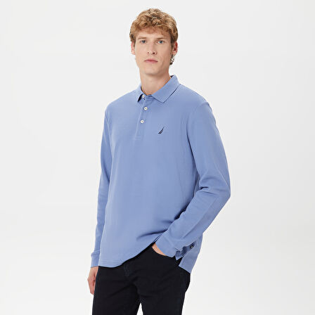 Nautica Erkek Mavi Classic Fit Uzun Kollu Polo Yaka T-Shirt