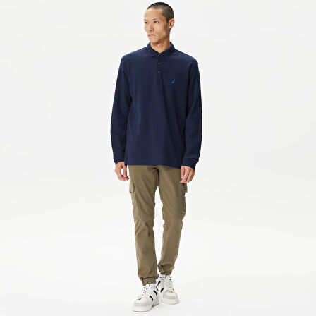 Nautica Erkek Lacivert Classic Fit Uzun Kollu Polo Yaka T-Shirt