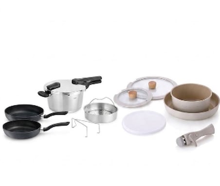 Muhteşem 4Lü Fissler 6Lt Glossy Düdüklü Tencere+Buharda Pişirme Aparatı+Fissler Cenit Pan 2'Li Tava Seti - 24-28 Cm+Neoflam Midas Bej 6 Parça