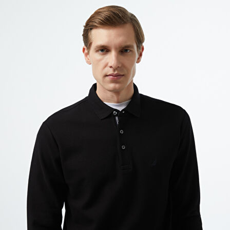 Nautica Erkek Siyah Slim Fit Uzun Kollu Polo Yaka T-Shirt
