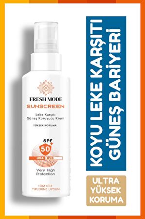 Fresh Mode Leke Karşıtı Spf 50+ Tüm Ciltler İçin Yüksek Korumalı Nemlendirici Güneş Kremi