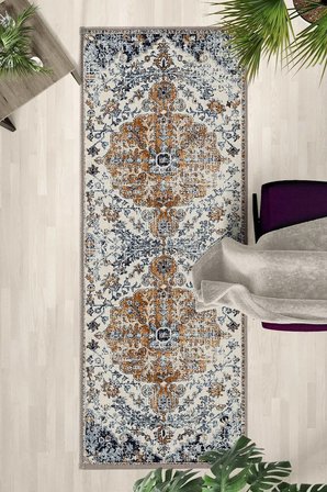 Modern Dijital Baskı Yıkanabilir Kaymaz Yolluk Halı Gri