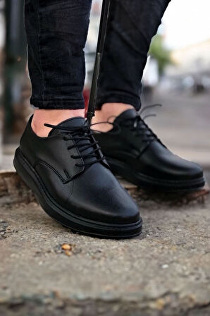 Big King Klasik Model Deri Tarz Bağcıklı Siyah Erkek Ayakkabı