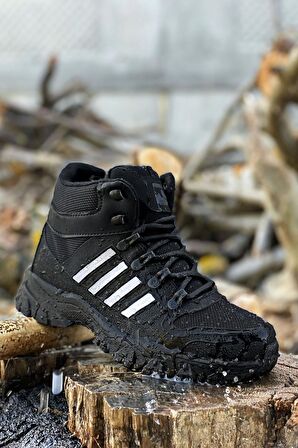 Big King Siyah Beyaz Çizgili Kauçuk Unisex Trekking Bot