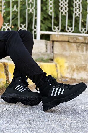 Big King Siyah Beyaz Çizgili Kauçuk Unisex Trekking Bot